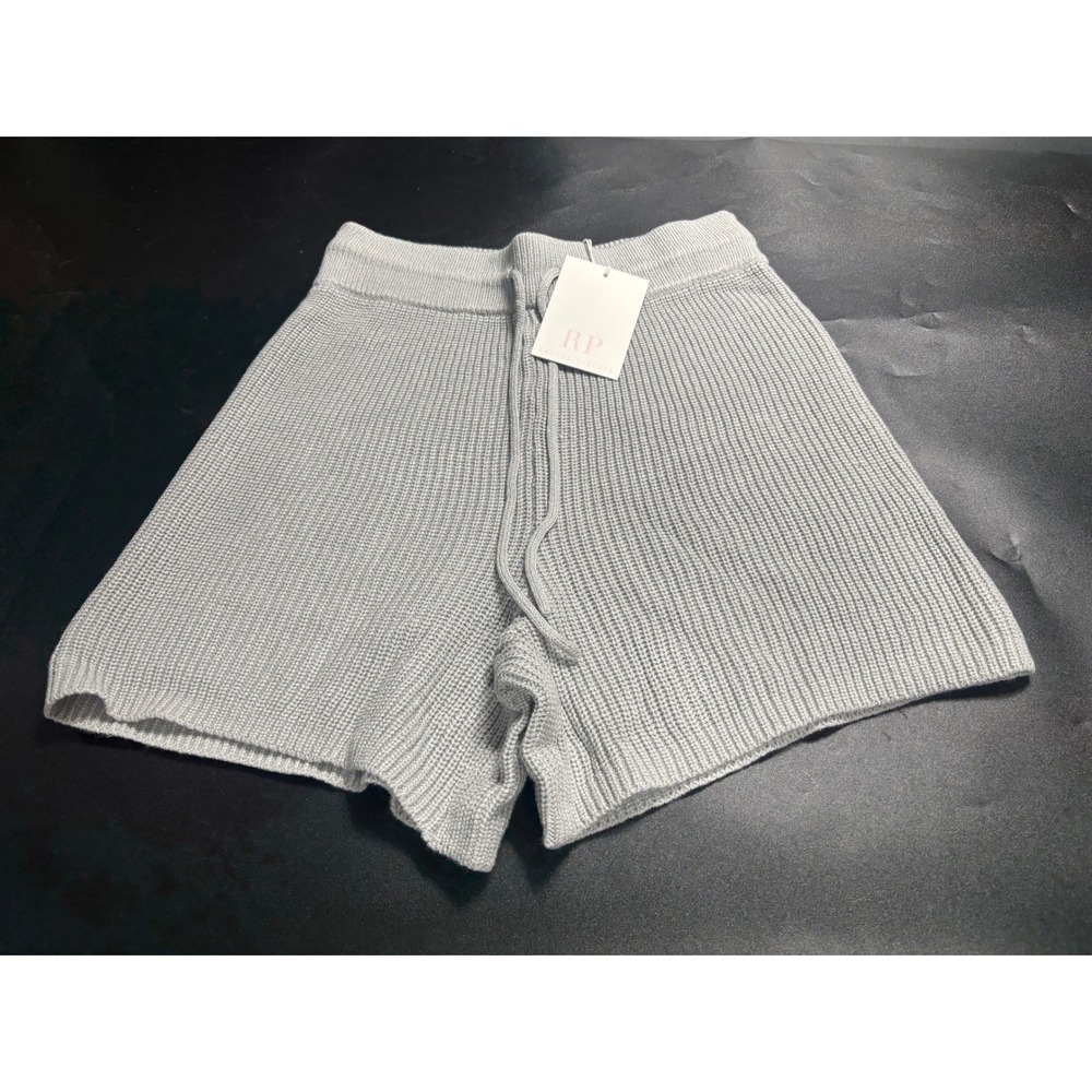 Rachel Parcell Harbor Mist Grey Ribbed Knit Pull On Sweater Shorts Small NWT